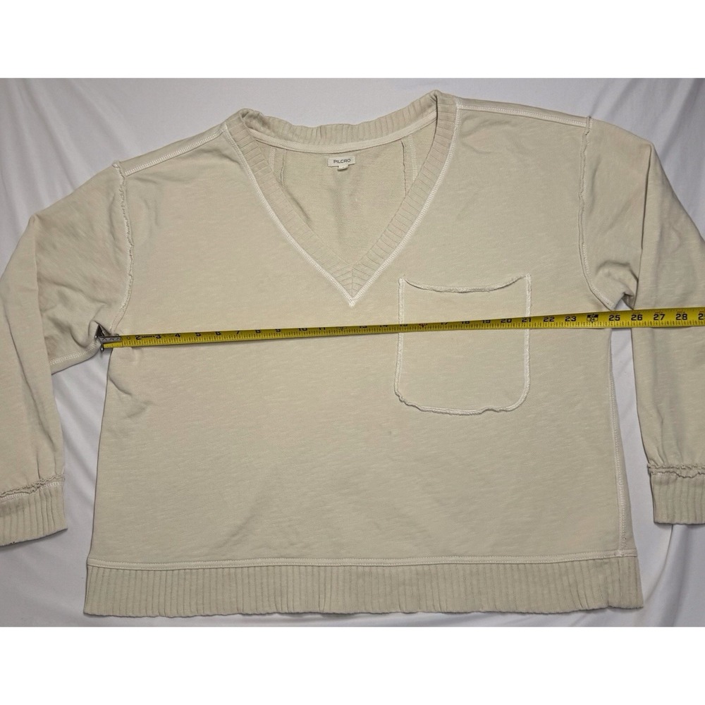 Pilcro Anthropologie Montana Pocket Knit Top Ivory V-Neck Sweatshirt Size Large - Picture 6 of 6